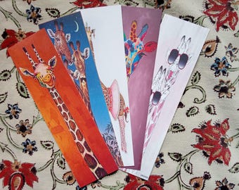Whimsical Giraffe 5 Bookmark Set,  Animal Lovers Gift Set, Book Lovers Gift, Reader's Gift, Party Favors, Gifts