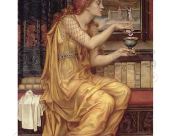 The Love Potion, Evelyn de Morgan, Spiritualism, Alchemy, Alchemical Witchcraft, Sorceress, Black Cat, Symbolist Archival Giclée Print