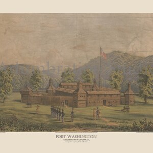 Fort Washington, Erected 1790 in Cincinnati, by H.W. Kemper, 19th Century, American History,  Currier & Ives, Archival Print