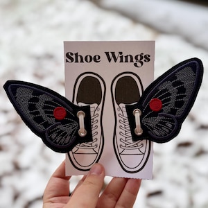 Asas de sapato do Homem-Mariposa, acessórios de calçado bordados, cosplay, criptídeo da Virgínia Ocidental