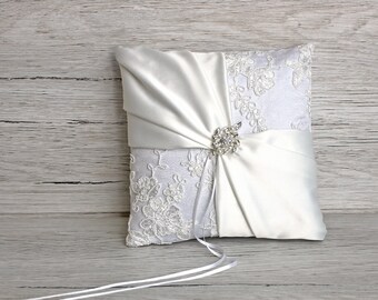 White Lace Ring Bearer Pillow: Satin Wedding Ceremony Cushion