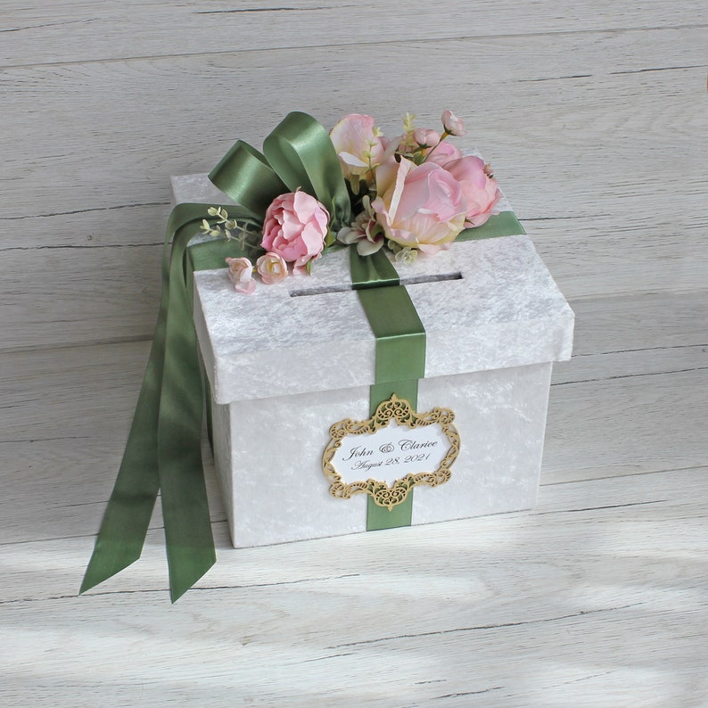 Personalized White Velvet Wedding Card Box With Floral Decor - Etsy