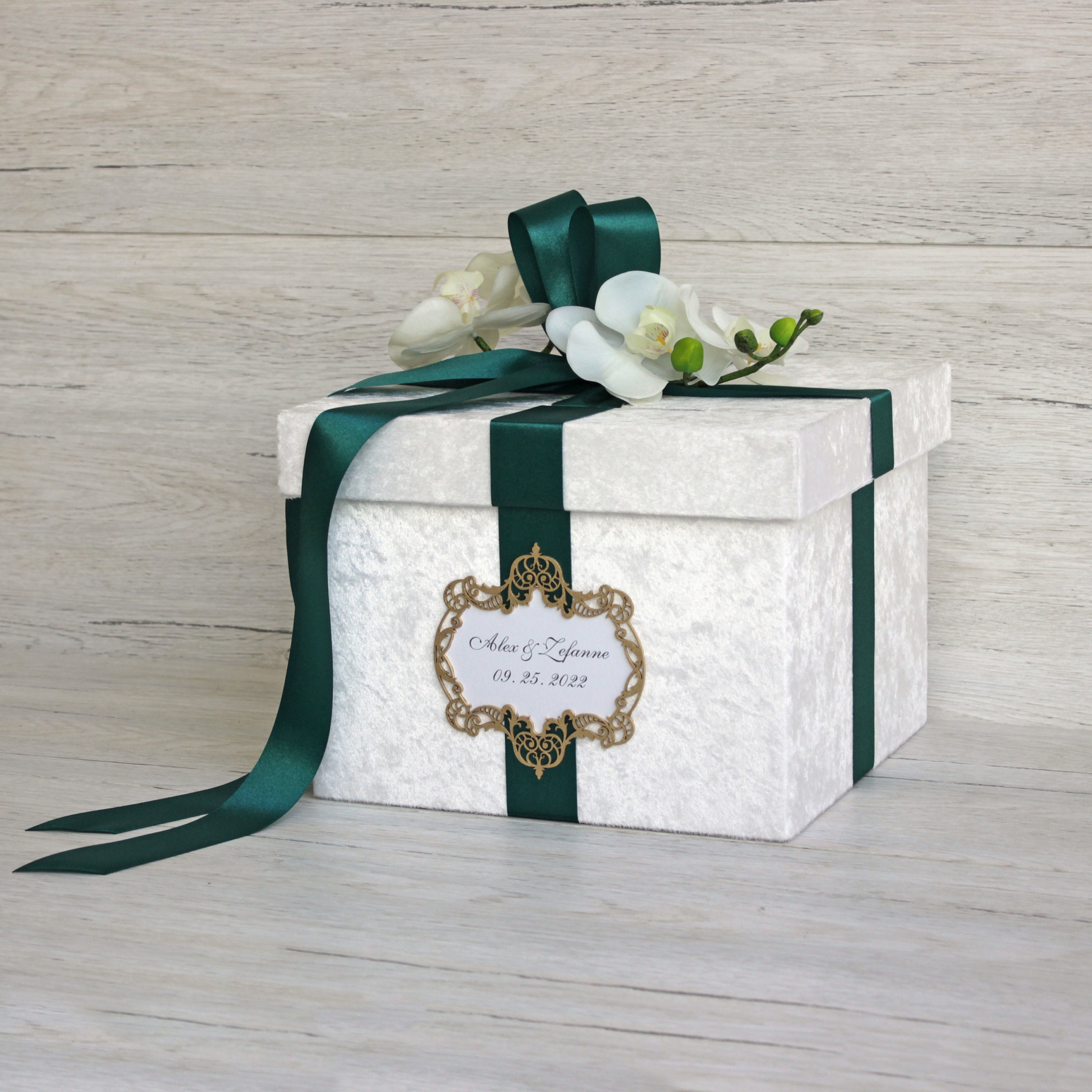 Elegant Velvet Wedding Card Box With Orchids Handmade With 