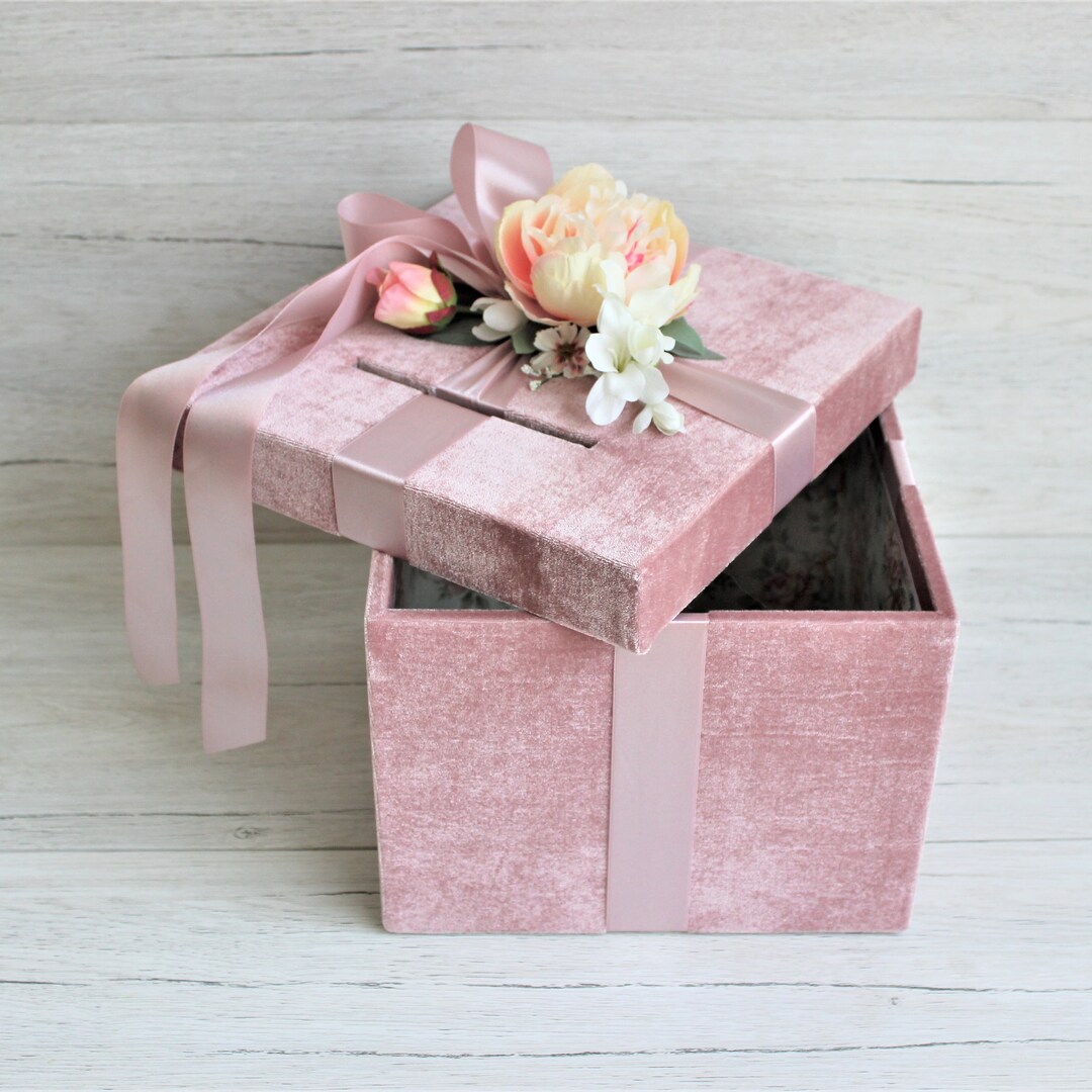 Dusty Pink Velvet Wedding Card Box With Silk Flowers - Etsy