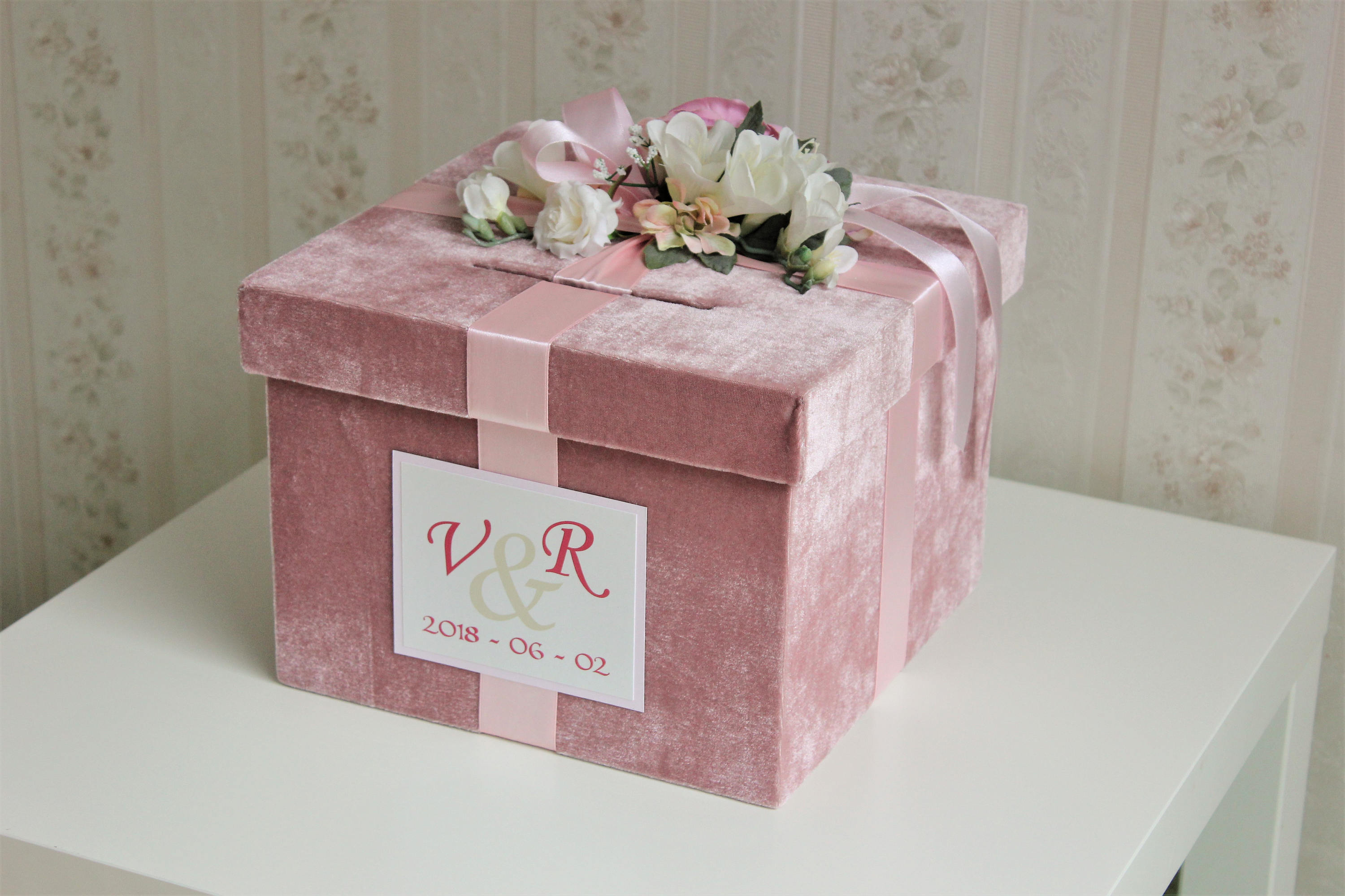 Pink Wedding Card Box Personalized Dusty Pink Velvet Wedding Etsy
