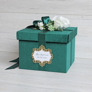 Groene Bruiloft Card Box, Bruiloft Money Box, Bruiloft Keepsake Box Groene Emerald Wedding Thema met witte rozen