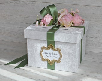 Personalized Card Box for Wedding ~ Custom Wedding Card box ~ Large White Velvet money box with slot