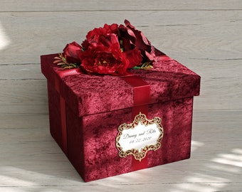 Red wedding card box ~ Custom wedding money box ~ Personalized Wedding Box with Red Roses