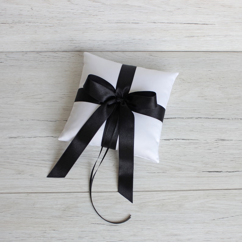 Ring Bearer Pillow Satin Ring Pillow White Ring Bearer Cushion Wedding Ring Pillow for Ceremony Black