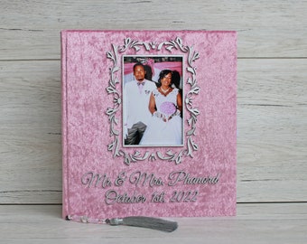 Pink wedding photo album, Custom large wedding album, Personalized family photo album 30x31cm 58 pages album