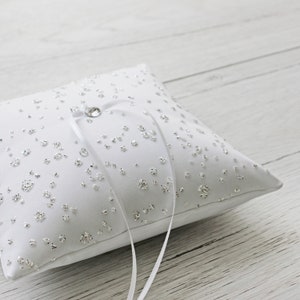 Elegant Glittering Ring Bearer Pillow ~ Sparkling White Tulle Ring Cushion ~ Satin Ring Pillow ~ Wedding Ceremony Accessory