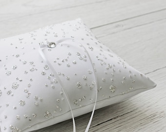 Elegant Glittering Ring Bearer Pillow ~ Sparkling White Tulle Ring Cushion ~ Satin Ring Pillow ~ Wedding Ceremony Accessory