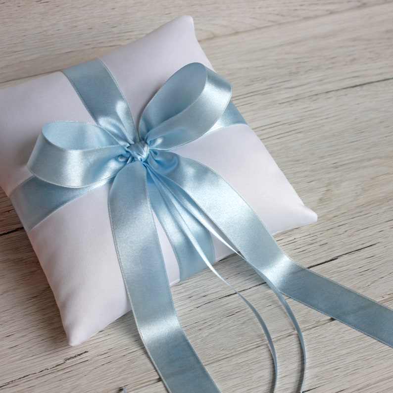 Ring Bearer Pillow Satin Ring Pillow White Ring Bearer Cushion Wedding Ring Pillow for Ceremony Blue