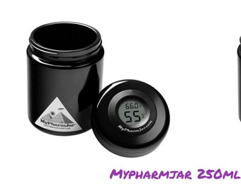 Miron Glass Smell Proof Weed Stash Jar - humidity and temperature monitoring sensor build into the lid-  MyPharmJar 250ml UV Two Pack