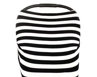 3-in-1 Stretchy Baby Nursing Cover, Car Seat Canopy, and Shopping Cart Cover (Black and White Stripe or Cross)