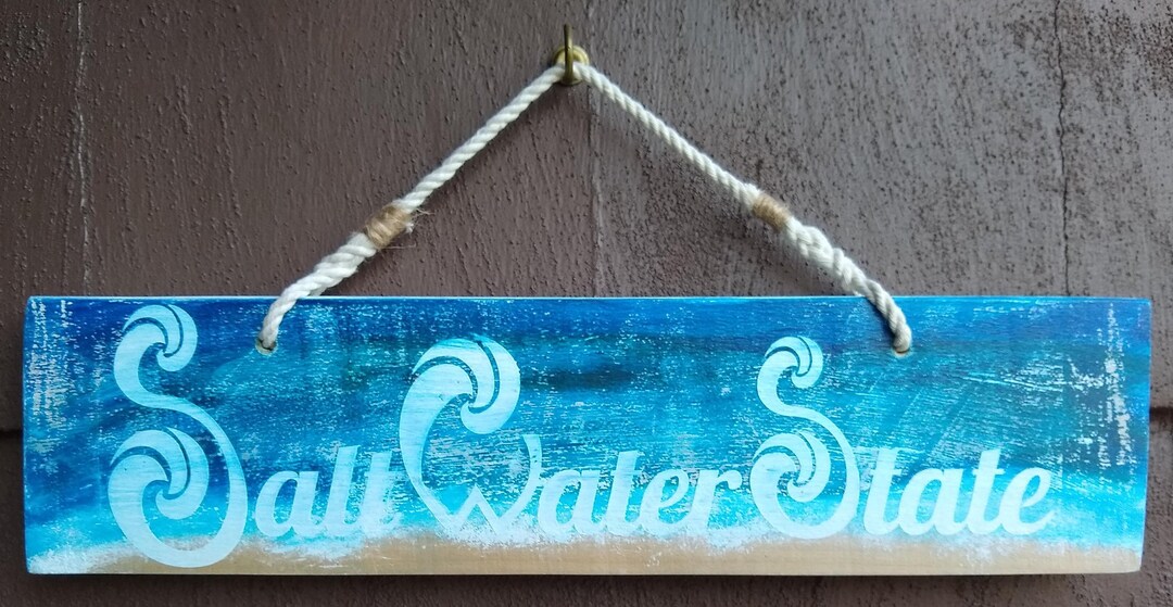 Nautical Rope Signs Two Signs in One - Rustic Hand Painted Salt Water State Wood Sign With ...