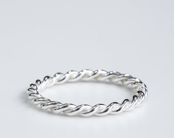 925 Sterling Silver Handmade Twisted stacking ring, real silver rope ring.