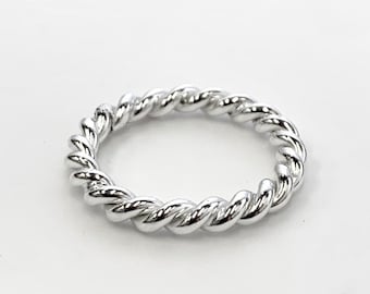 925 Sterling silver stacking ring, handmade chunky twisted rope ring, real solid silver.