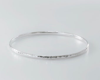 Solid sterling silver chunky hammered bangle. 4mm wide. Simple silver bangle. Handmade bangle. Gift for her. Christmas gift for ladies.
