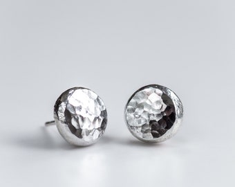 Handmade Hammered Sterling Silver Stud Earrings: 6mm Round