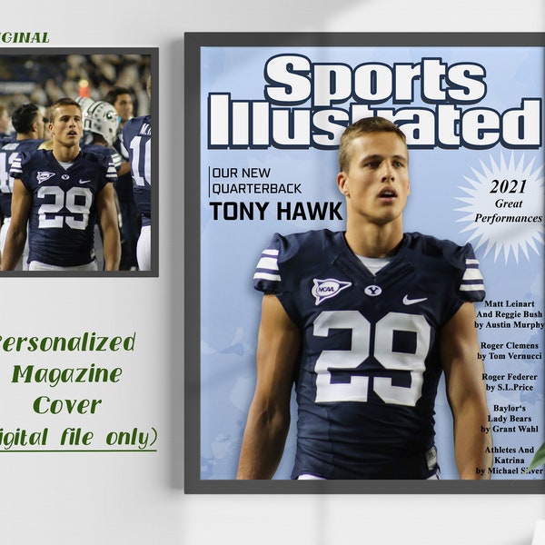 Custom Sport Magazine Cover design, Digital Personalized Magazine Cover, Gift, Boyfriend, Husband, Girlfriend,Custom gift Football Baseball