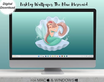 Desktop Wallpaper aesthetic Blue Mermaid, Digital, Computer/PC/Macbook/Laptop/Windows Background, Cute Wallpaper png, jpeg, Instant Download