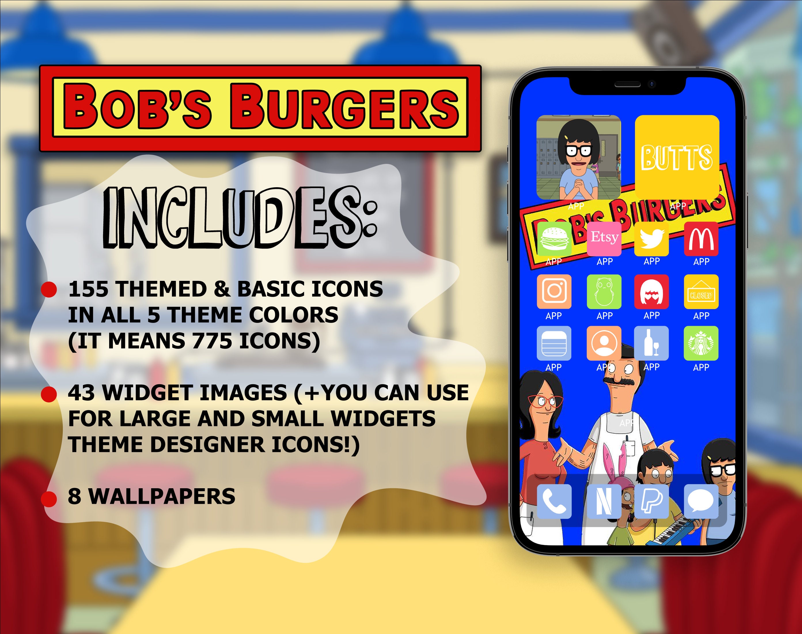 Ios Burger Bob's Burgers App Icons IOS Themes IOS 14 Covers - Etsy