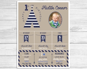 First Birthday TeePee Milestone Board Boys Indian Tribal Arrow Printable