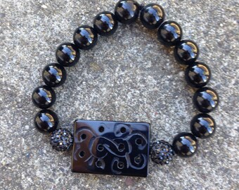 Beaded Bracelet (with Black Domino Tile)