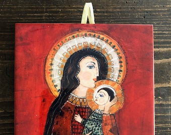Ceramic tile, Madonna, art painting, artistic image