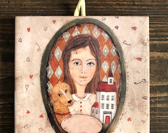 Portrait of a girl, ceramic tile, art painting, artistic image