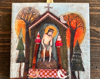 Pensive Christ Ceramic Tile – Artistic Painting Home Decoration