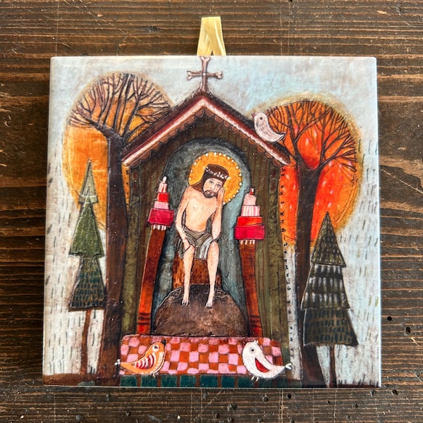 Pensive Christ Ceramic Tile – Artistic Painting Home Decoration