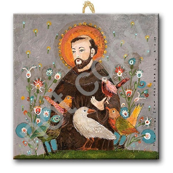 Święty Franciszek, San Francesco, płytki ceramiczne, malarstwo artystyczne, obraz artystyczny