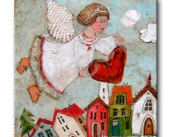 Ceramic tile, Angel with a heart, childroom, art painting, artistic image