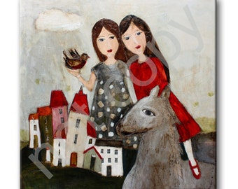 Ceramic tile, Two Sisters, childroom, art painting, artistic image, wall tile