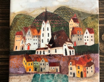 Płytka ceramiczna, miasteczko II, pokój dziecięcy, malarstwo artystyczne, artystyczne