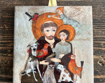 Saint Francis Ceramic Tile, Protector of Animals, Artistic Image