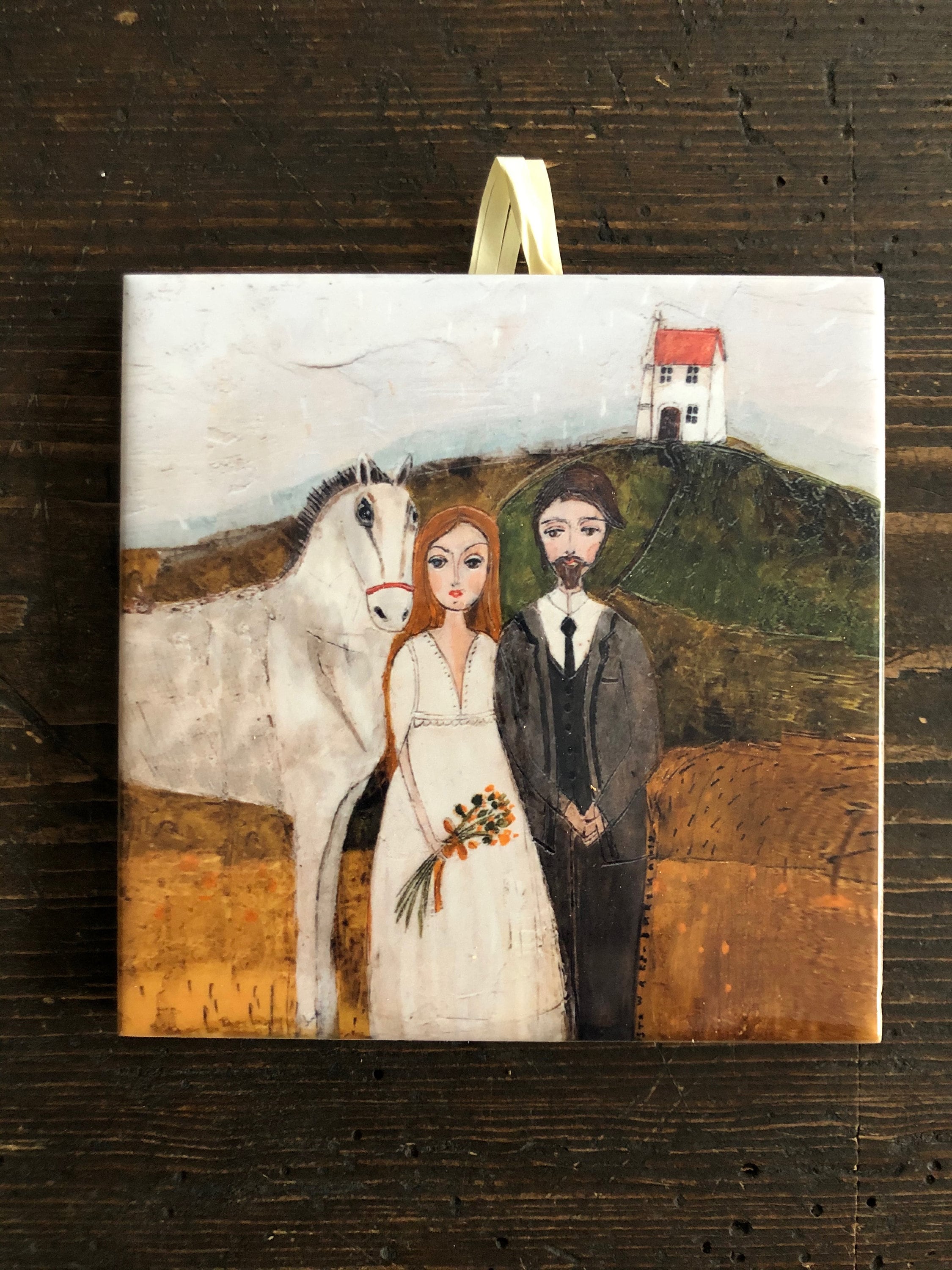 Provincial Bride and Groom Ceramic Tile, Wedding Gift, Art Painting