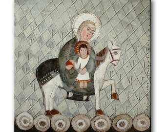 Ceramic tile, Madonna on a donkey, childroom, art painting, artistic image