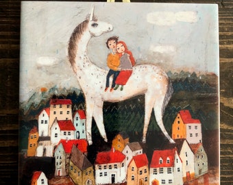 Ceramic tile, couple in love, childroom, art painting, artistic image