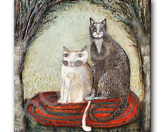 Ceramic tile, two Cats - white and black, childroom, art painting, artistic image
