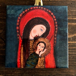 Ceramic tile, Madonna with the child, art painting, artistic image