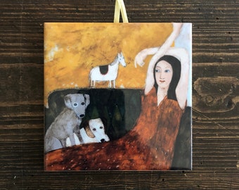 Ceramic tile, rest with your favorites pets, childroom, art painting, artistic image