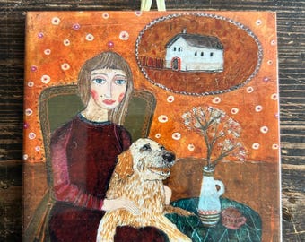 Dog Art Ceramic Tile: Cozy Home Decor, Artistic Painting