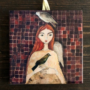 Single-winged bird Angel, ceramic tile, art painting, artistic image, great gift