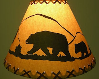 Rustic Lamp Shades--Choose from Bear Cowboy Coyote Deer Fish Moose Crackled Double Laced and Faux Leather....Sizes listed by Base Diameter