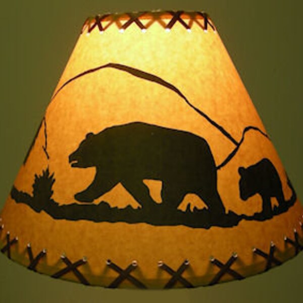 Rustic Lamp Shades--Choose from Bear Cowboy Coyote Deer Fish Moose Crackled Double Laced and Faux Leather....Sizes listed by Base Diameter