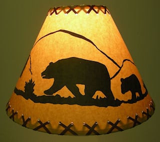 Rustic Lamp Shades--Choose from Bear Cowboy Coyote Deer Fish Moose Crackled Double Laced and Faux Leather....Sizes listed by Base Diameter