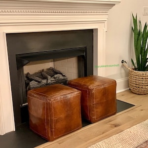 50% Off SET OF 2 Square Poufs, leather Moroccan pouf. Handmade ottoman pouf, handmade pouf, moroccan pouffe moroccan pouf